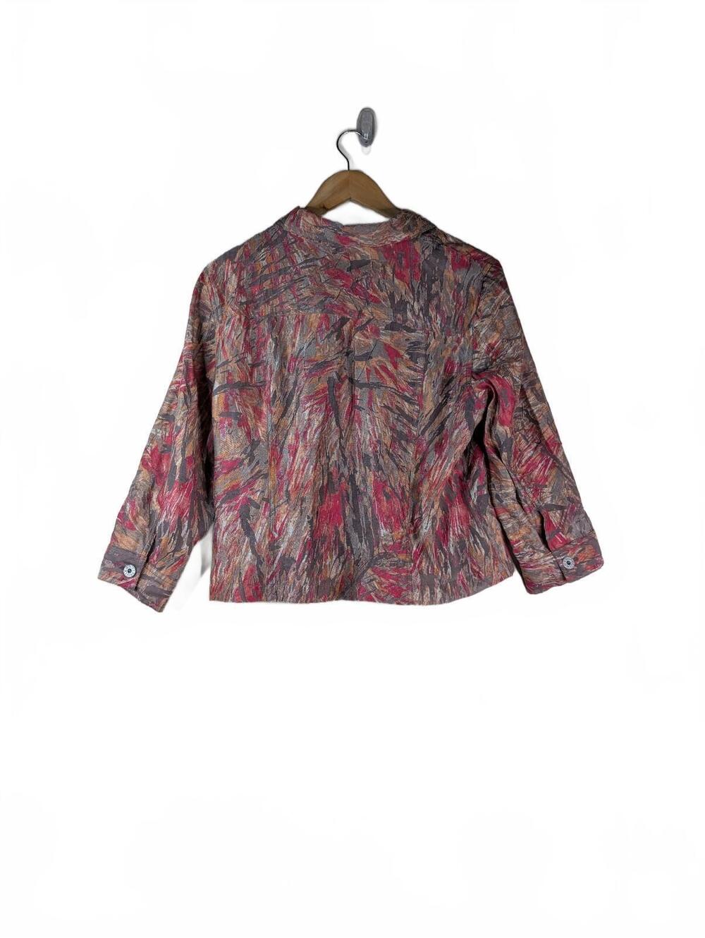 Ruby Rd. Petite Multicolor Abstract Print Zip-Front Linen Blend Jacket 16P - Picture 2 of 5